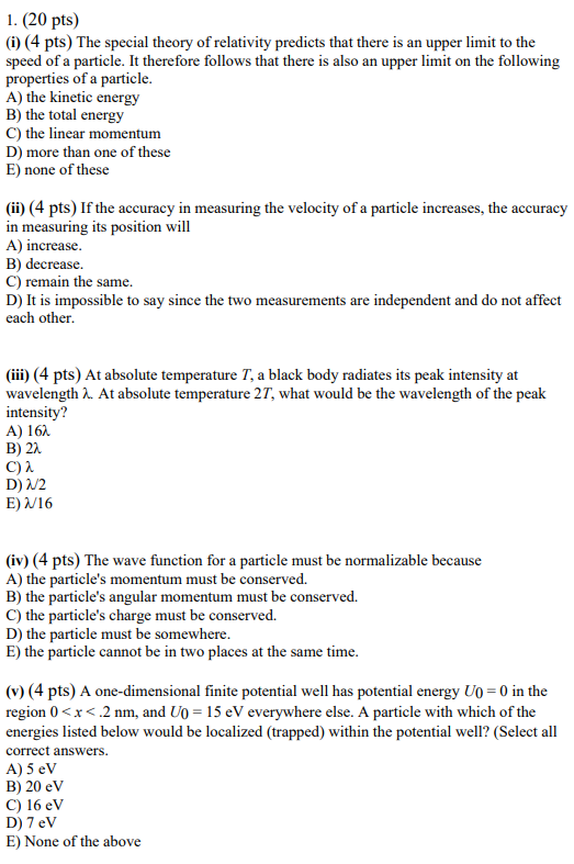 Solved 1. (20 pts) (1) (4 pts) The special theory of | Chegg.com