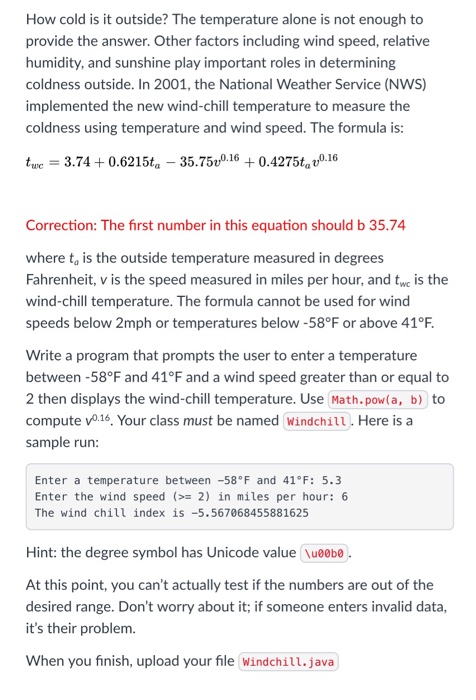 Solved How cold is it outside? The temperature alone is not | Chegg.com