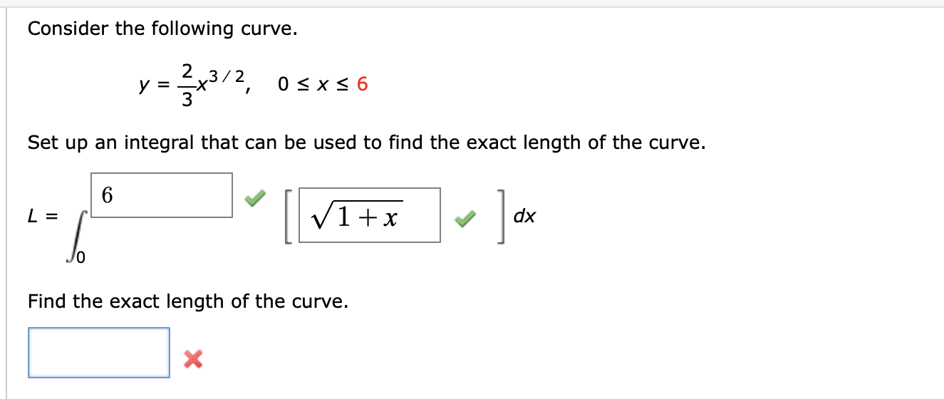 Solved Consider The Following Curve Y 32x3 2 0≤x≤6 Set Up