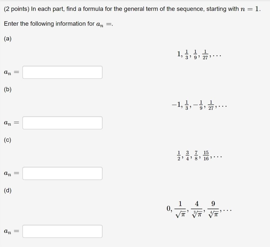 Solved (2 points) In each part, find a formula for the | Chegg.com