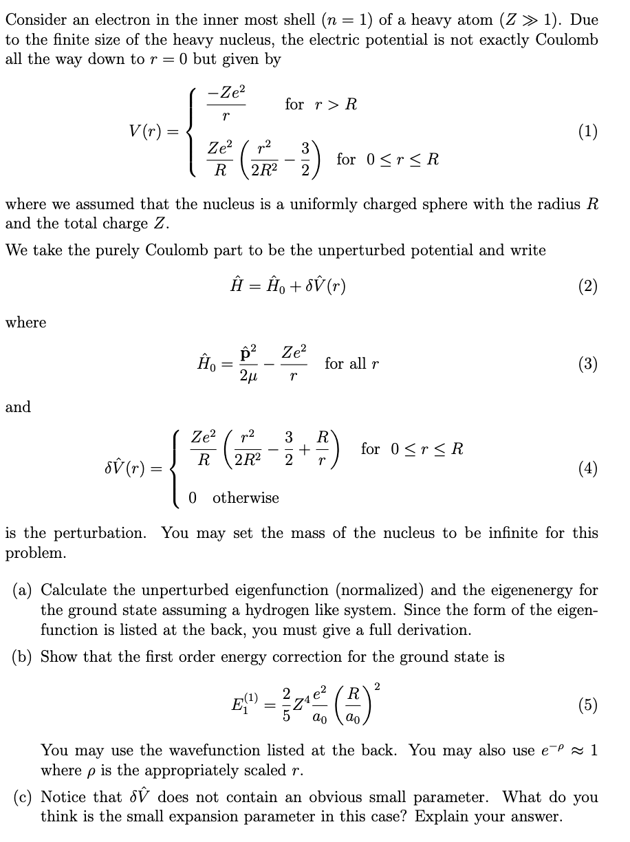 Solved Consider an electron in the inner most shell (n=1) of | Chegg.com