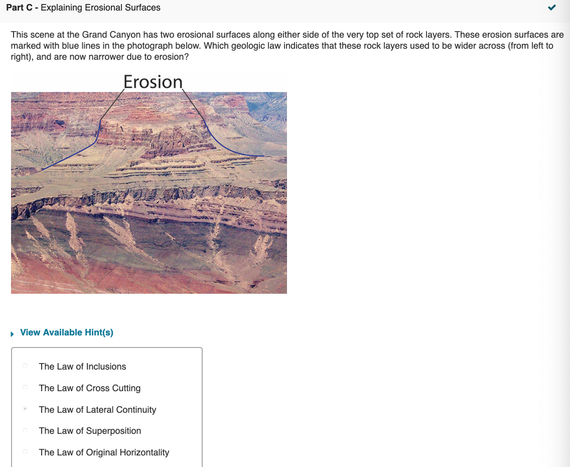 Solved Part CExplaining Erosional Surfaces This scene at