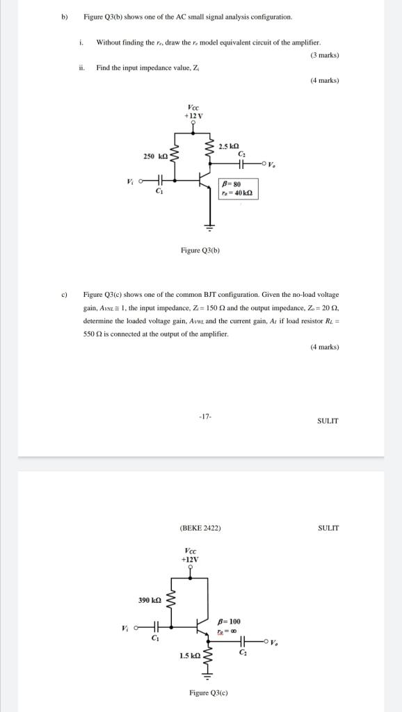 Solved b) Figure 03(b) shows one of the AC small signal | Chegg.com