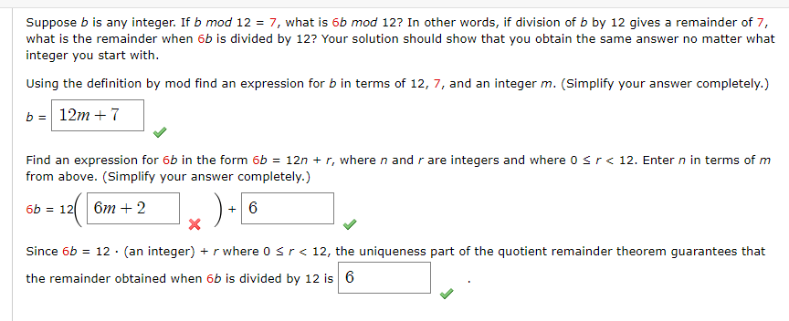 Solved Suppose B Is Any Integer. If B Mod 12 = 7, What Is 6b | Chegg.com