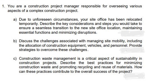 Solved You are a construction project manager responsible | Chegg.com