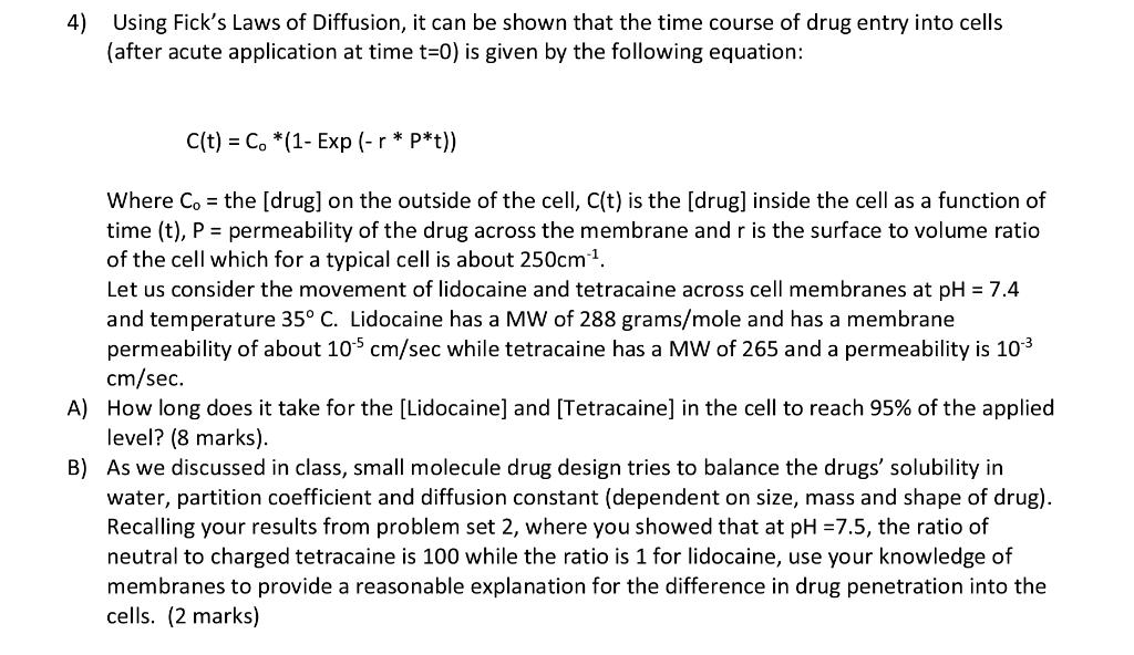 Solved 4) Using Fick's Laws Of Diffusion, It Can Be Shown | Chegg.com