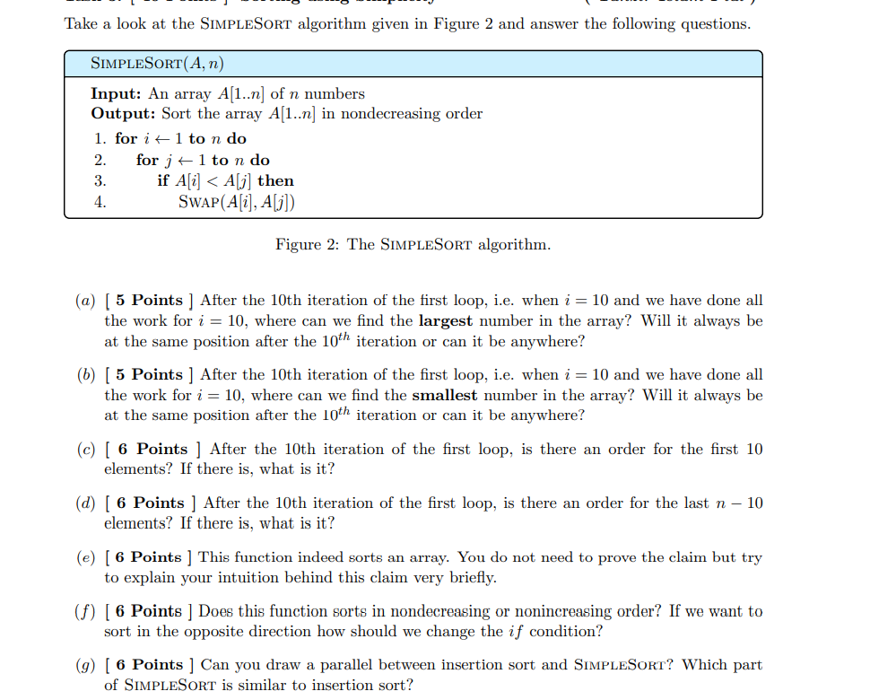 Solved Take a look at the SIMPLESORT algorithm given in | Chegg.com