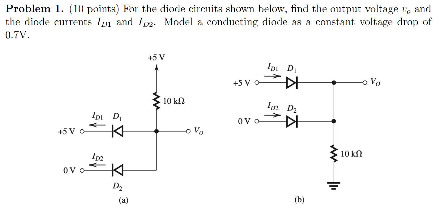Solved Problem 1. (10 points) For the diode circuits shown | Chegg.com