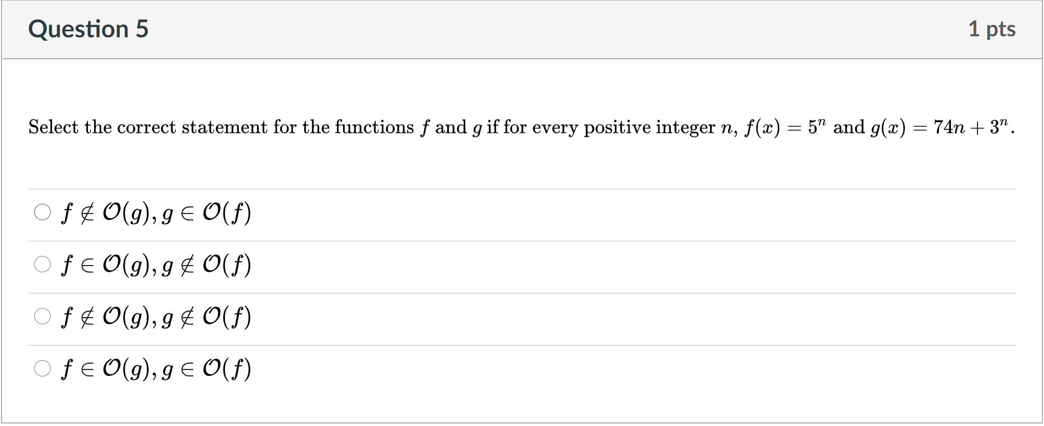 Question 5 1 pts Select the correct statement for the | Chegg.com