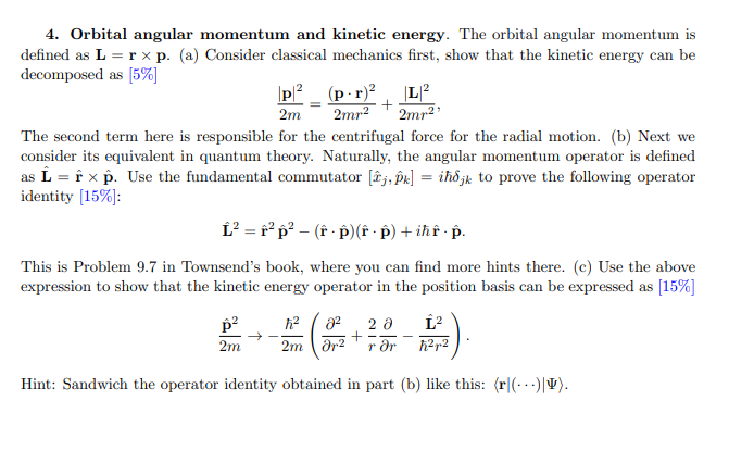 Solved 4. Orbital angular momentum and kinetic energy. The | Chegg.com