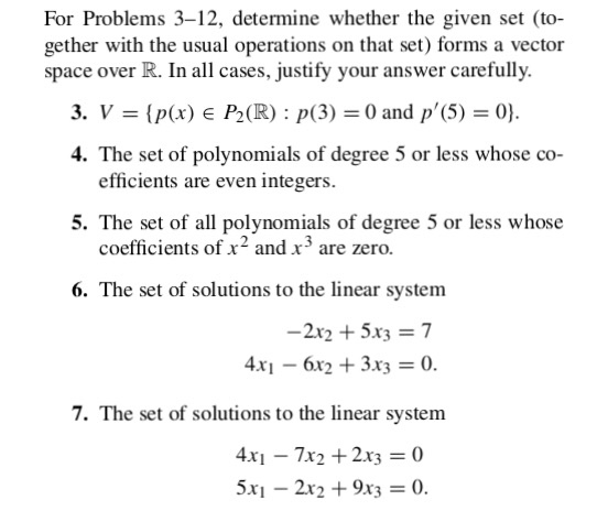 Solved For Problems 3-12, determine whether the given set | Chegg.com