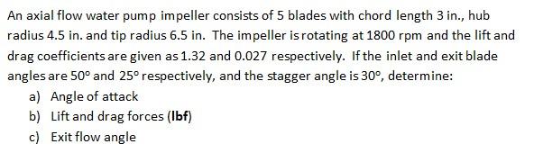 Solved An Axial Flow Water Pump Impeller Consists Of 5 | Chegg.com