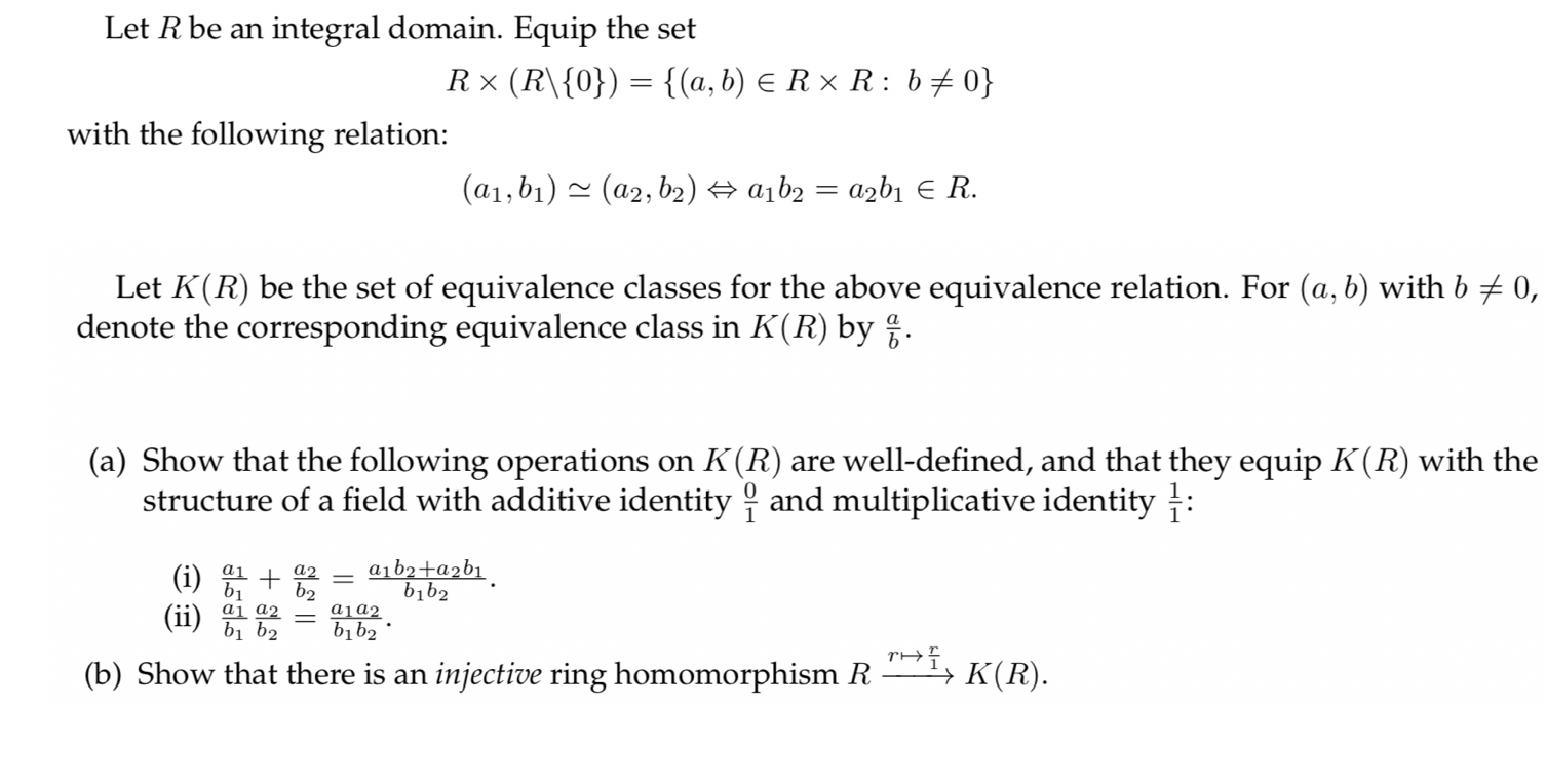 Solved Let R be an integral domain. Equip the set RⓇ (R\{0}) | Chegg.com