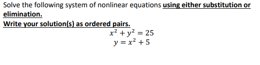 solve a system of nonlinear equations using substitution