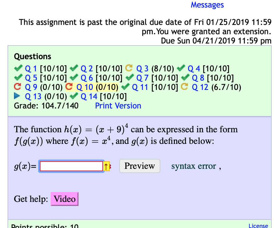 Solved Messages This assignment is past the original due | Chegg.com