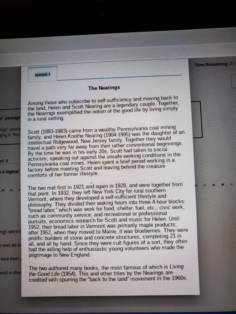 Ng.com/Assessment Read The "The Nearings" Passage | Chegg.com