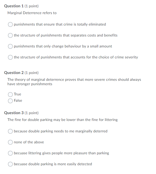 Solved Question 1 (1 point) Marginal Deterrence refers to | Chegg.com