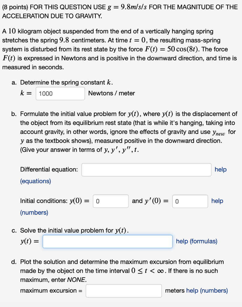 Solved (8 points) FOR THIS QUESTION USE g = 9.8m/s/s FOR THE | Chegg.com