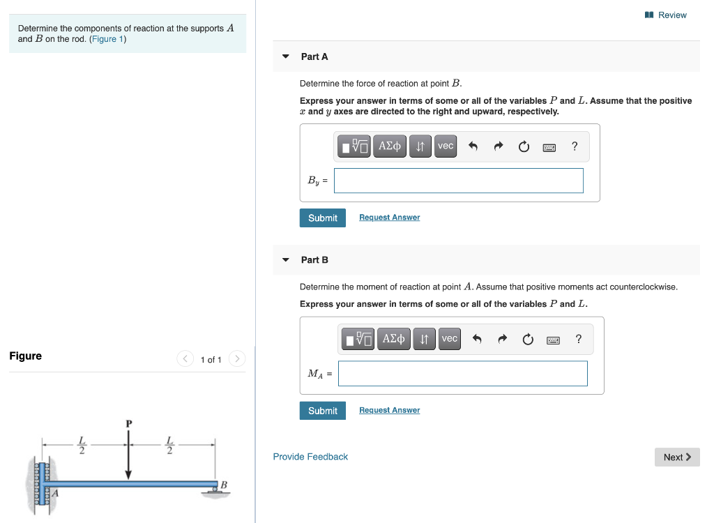 Solved 1 Review Determine The Components Of Reaction At The | Chegg.com