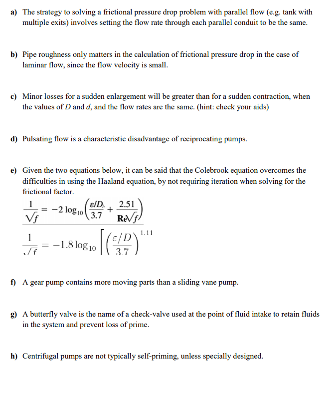 Solved a) The strategy to solving a frictional pressure drop | Chegg.com