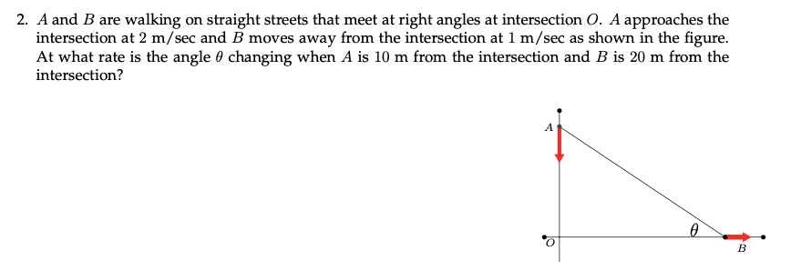 Solved 2. A And B Are Walking On Straight Streets That Meet | Chegg.com