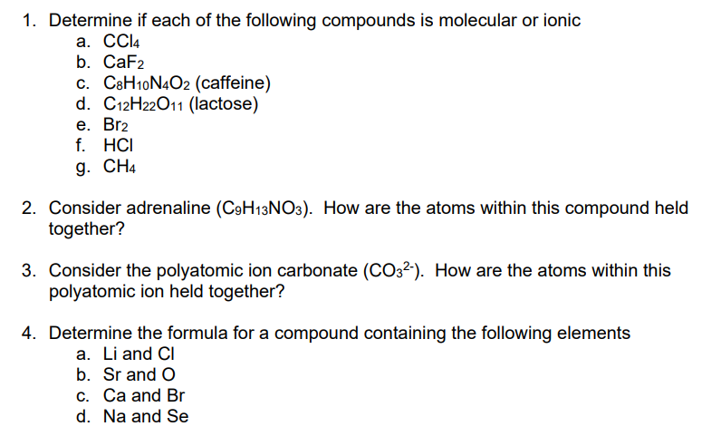 Solved 1. Determine if each of the following compounds is | Chegg.com
