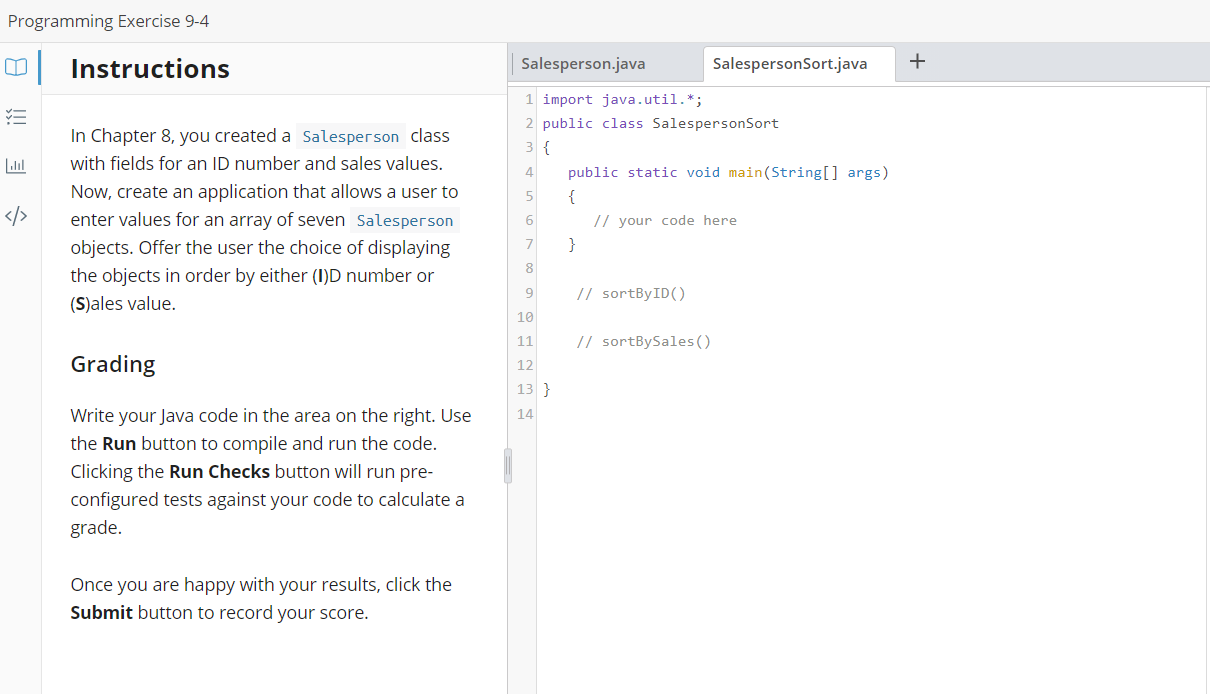 Solved In Chapter 8, you created a Salesperson class with | Chegg.com