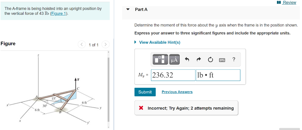 Solved u Review The A-frame is being hoisted into an upright | Chegg.com