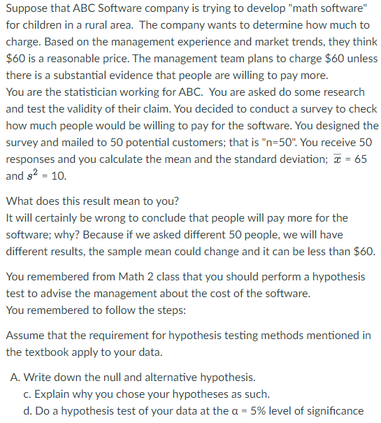 Solved Suppose that ABC Software company is trying to | Chegg.com