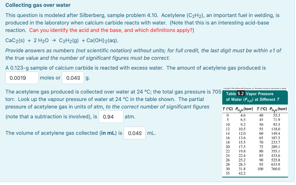Solved Collecting gas over water This question is modeled