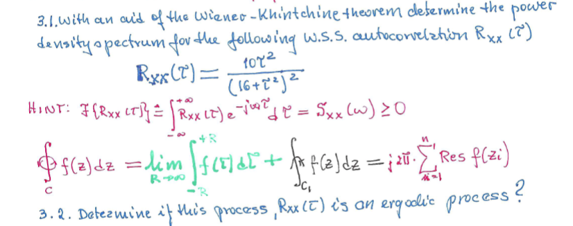 Solved 3.1. ﻿With an aid of the wiener-Khintchine theorem | Chegg.com