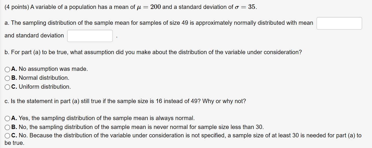 Solved A Variable Of A Population Has A Mean Of M 0 And Chegg Com