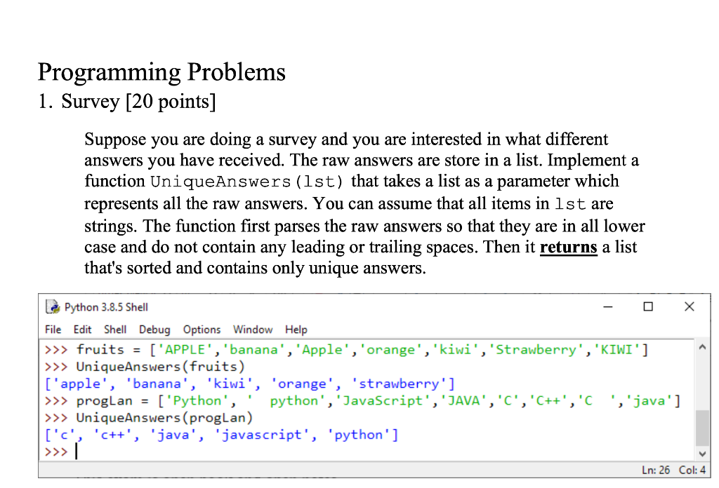 Solved Programming Problems 1. Survey (20 Points] Suppose | Chegg.com