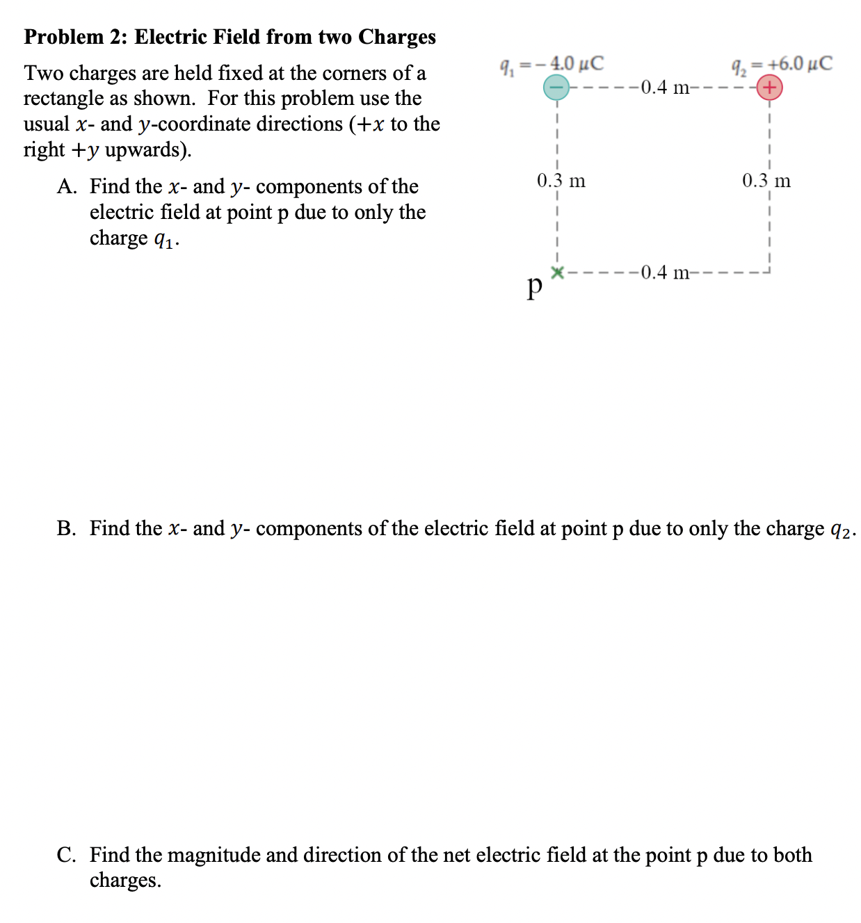 Solved Problem 2: Electric Field from two Charges Two | Chegg.com