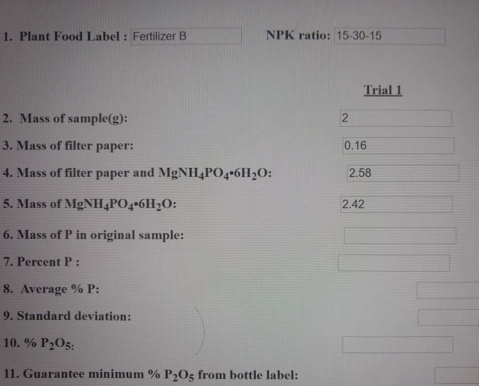 Solved 1. Plant Food Label: Fertilizer B NPK Ratio: 15-30-15 | Chegg.com