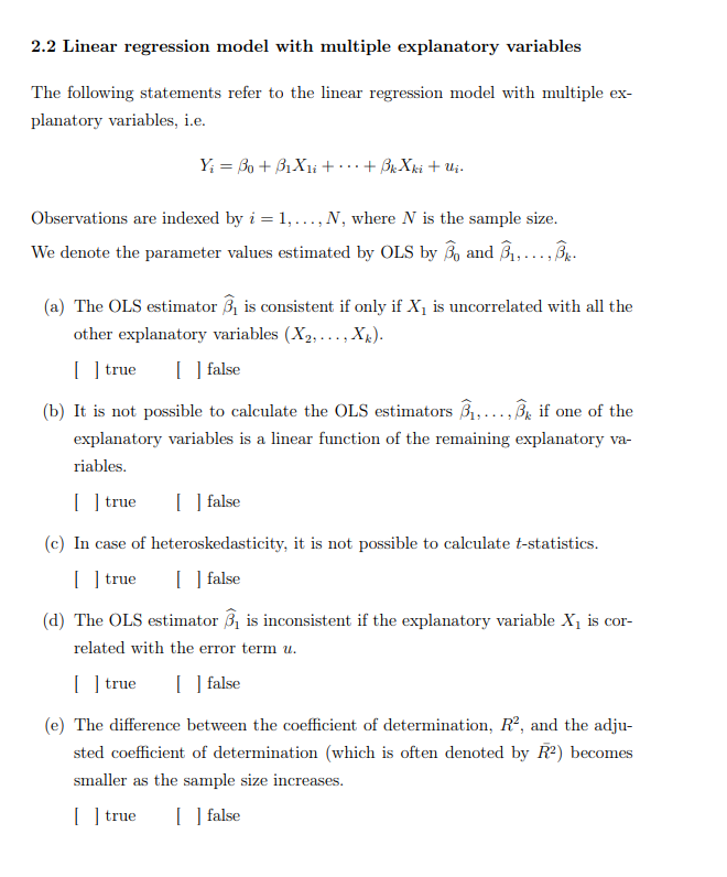 Solved 2.2 Linear regression model with multiple explanatory | Chegg.com