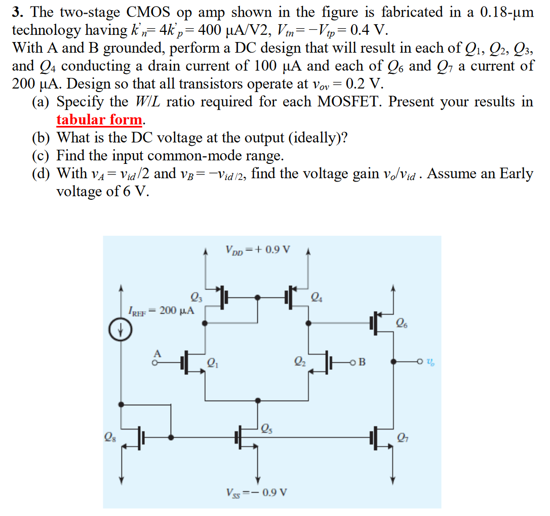 3. The Two-stage CMOS Op Amp Shown In The Figure Is | Chegg.com