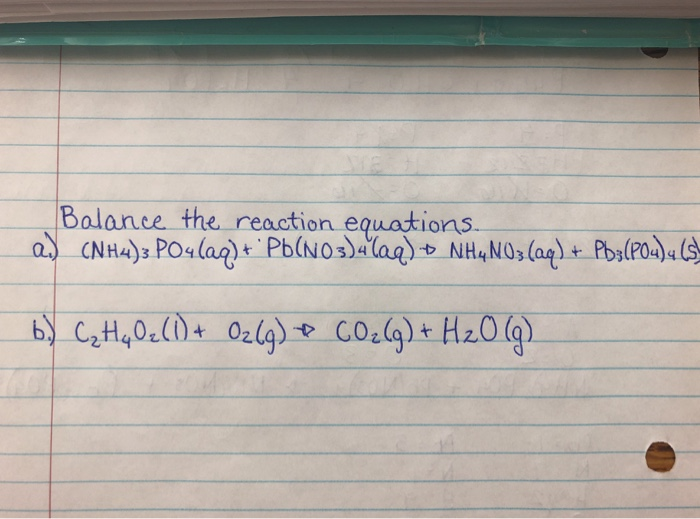 Solved Balance The Following Reaction Equations. | Chegg.com