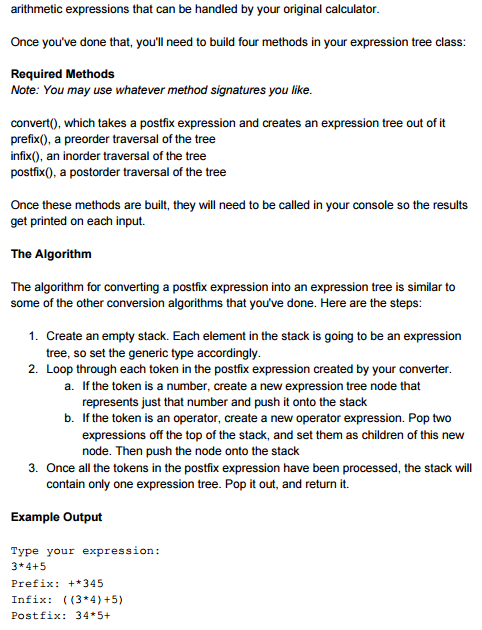 Solved Expression Tree Converter Your assignment is build a | Chegg.com