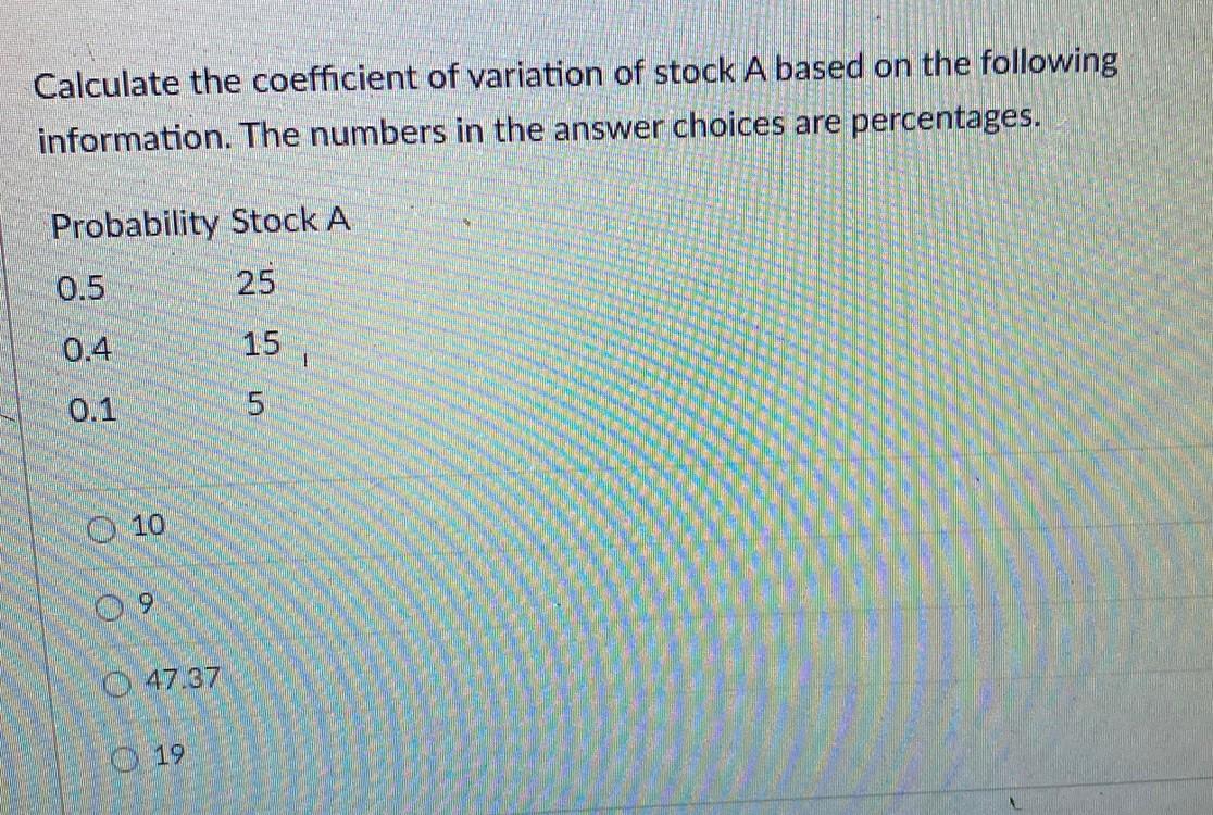 Solved Calculate the coefficient of variation of stock A | Chegg.com