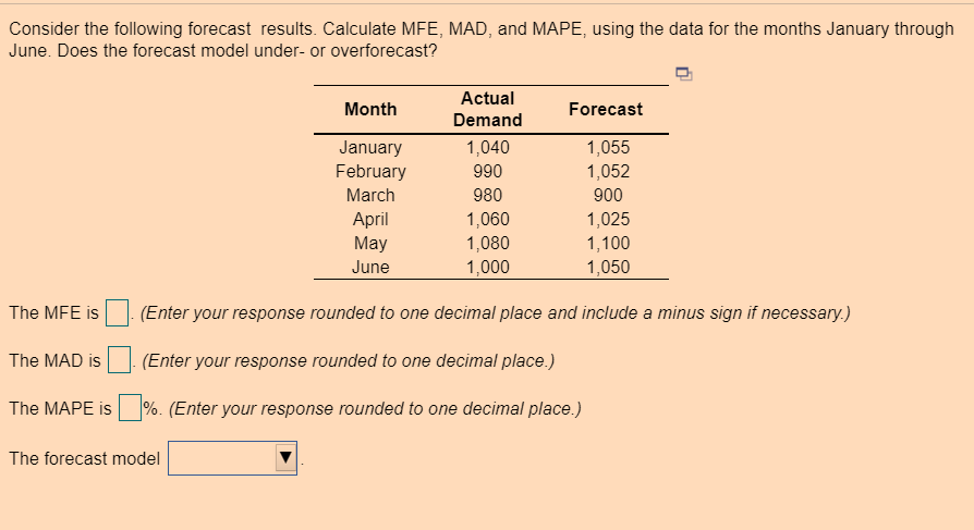 Solved Consider the following forecast results. Calculate | Chegg.com