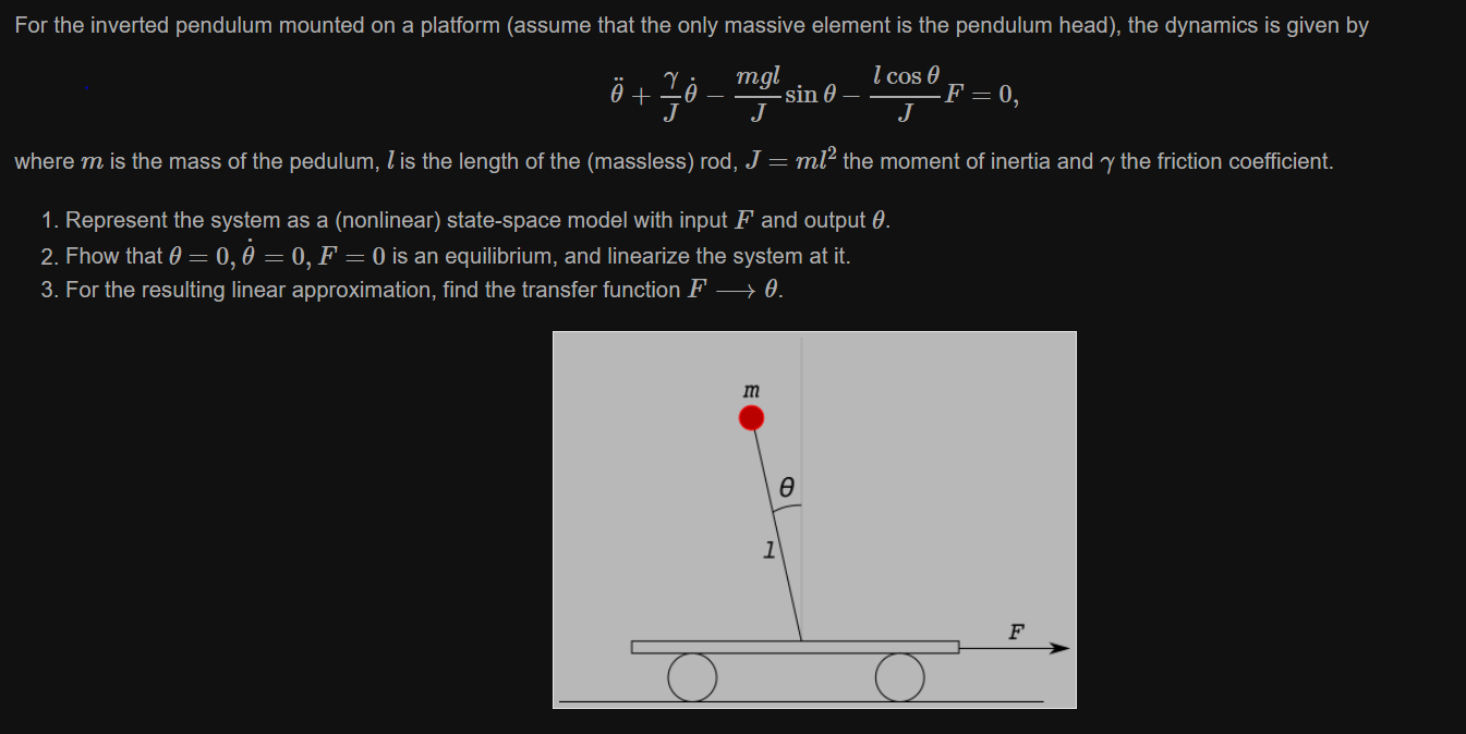 Solved For the inverted pendulum mounted on a platform | Chegg.com