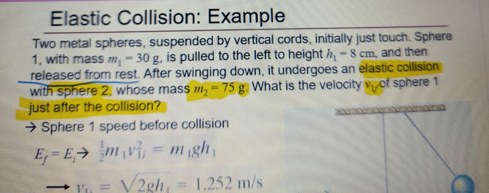 Elastic Collision: Example Two metal spheres, | Chegg.com