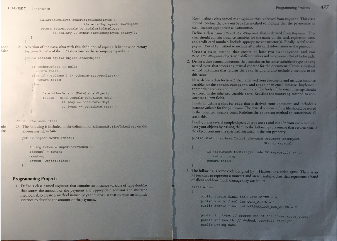 CHAPTER 7 Inheritance Programming Projects 477 | Chegg.com