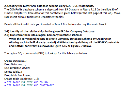 Lab 1: Code --Creation of Company Database Create | Chegg.com