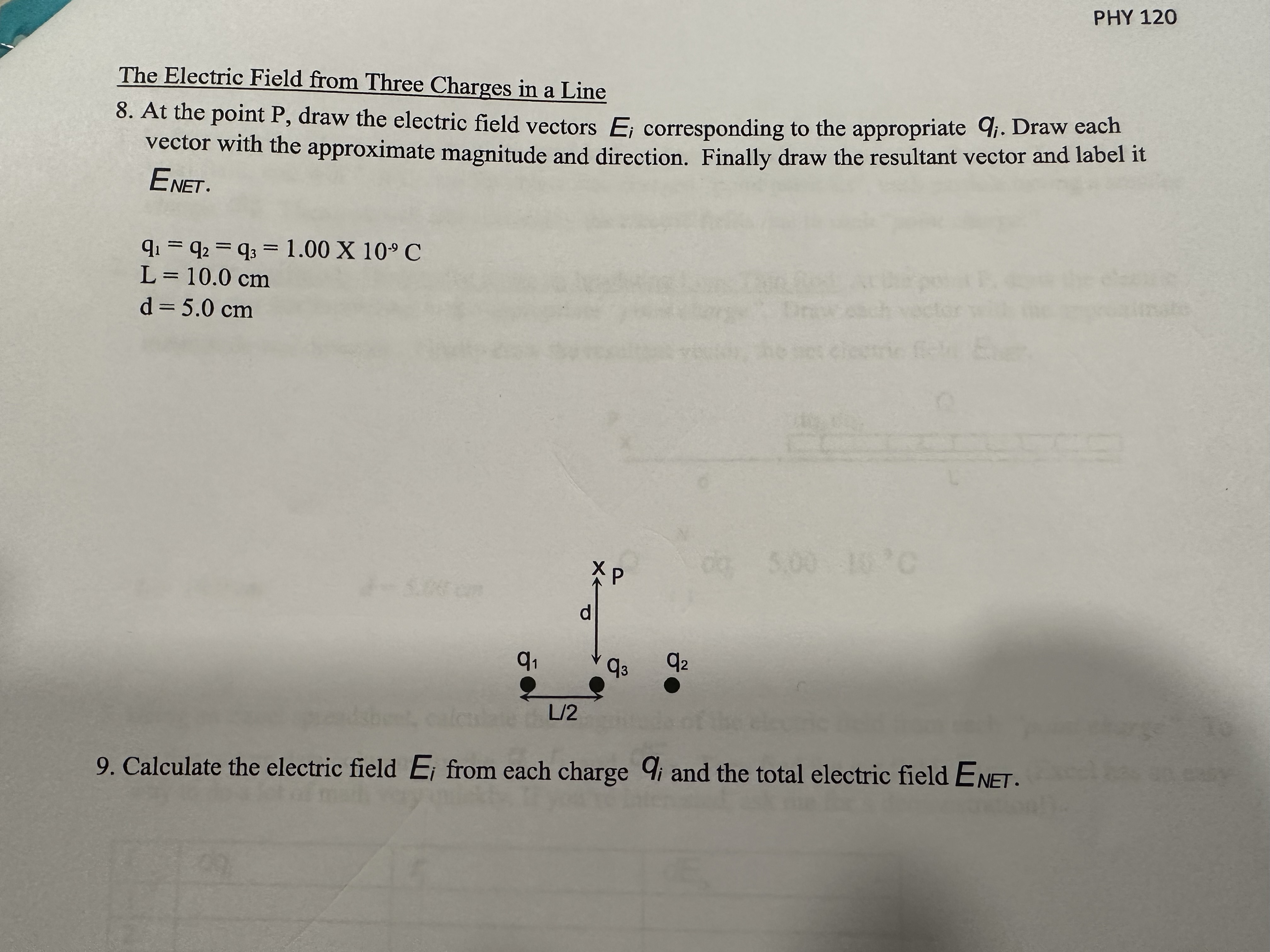 The Electric Field from Three Charges in a Line 8. At | Chegg.com