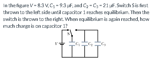 Solved In the figure V=8.3 V1C1=9.3μF1 and C2=C3=21μF. | Chegg.com