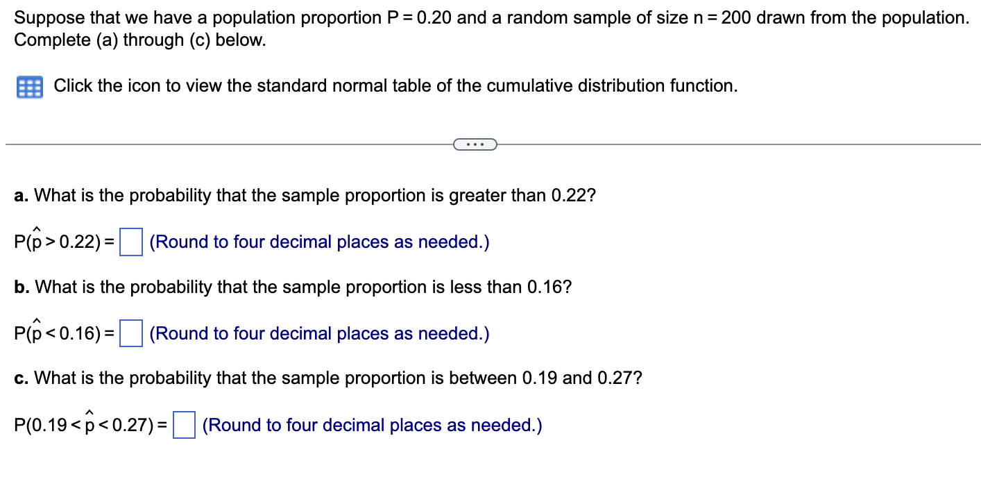 Solved Suppose that we have a population proportion P=0.20 | Chegg.com