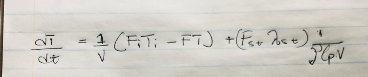 Solved dTdt=1V(FiTi-FT)+(Fstλst)1ζlpV ﻿derive a transfer | Chegg.com
