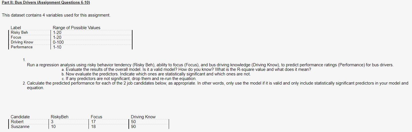 Solved Part II: Bus Drivers (Assignment Questions 6-10). | Chegg.com